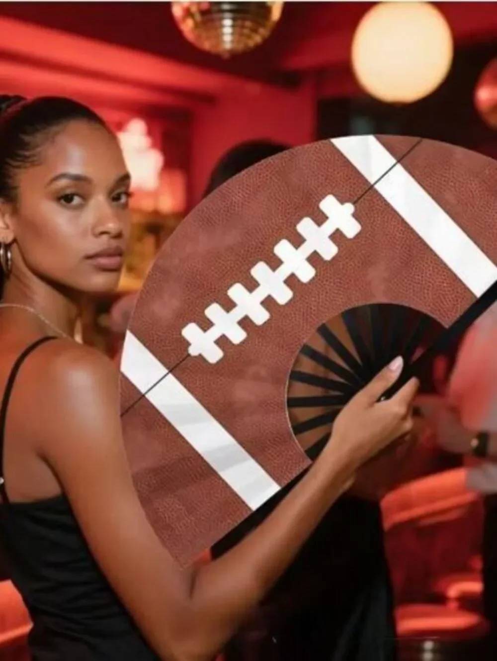 Large Football Folding Hand Fan Silky Fabric Game Day 24 Inch NWOT